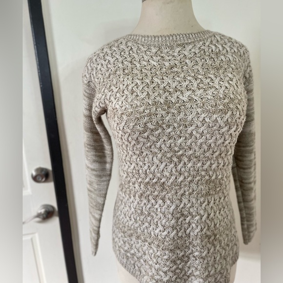 It’s our time Knit Sweater in Taupe with waffle Patterns, "Taupe Lines" - Picture 3 of 6